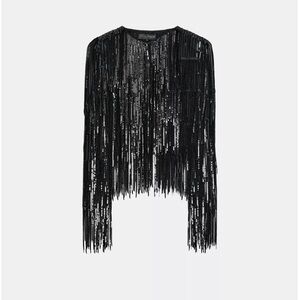 Zara Collection Black Fringe Sequin Jacket